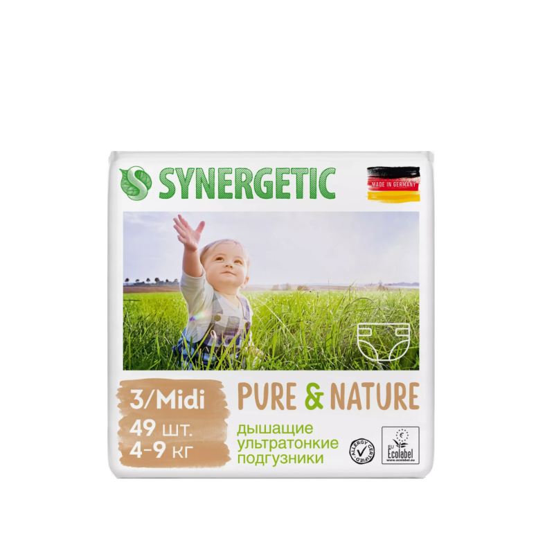 Подгузники Pure & Nature Synergetic, 3/Midi (4 - 9 кг) 49 шт.